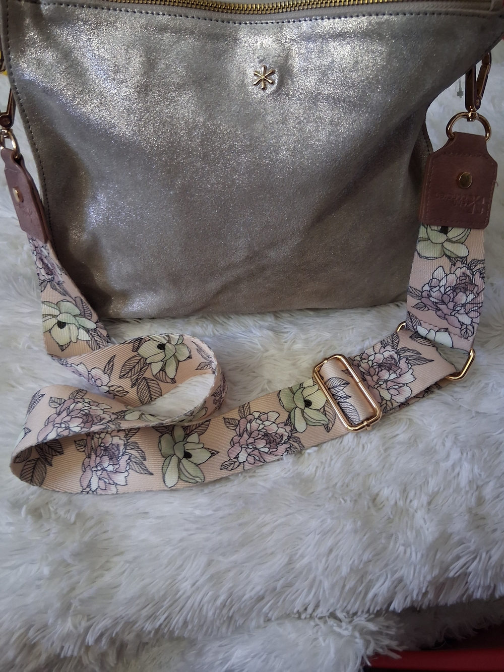 Erin Condren Metallic Gold Shoulder Bag with Floral Strap
